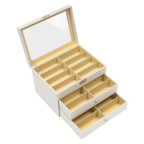 YISSALE Brillenbox zur Aufbewahrung Sonnenbrillen Organiser mit 3-Schublade 24-Slot Weiße PU Gläser Aufbewahrungs Organiser für Anzeige Uhr Schmuck Brille YISSALE Brillenbox zur Aufbewahrung Sonnenbrillen Organiser mit 3-Schublade 24-Slot Weiße PU Gläser Aufbewahrungs Organiser für Anzeige Uhr Schmuck Brille von YISSALE