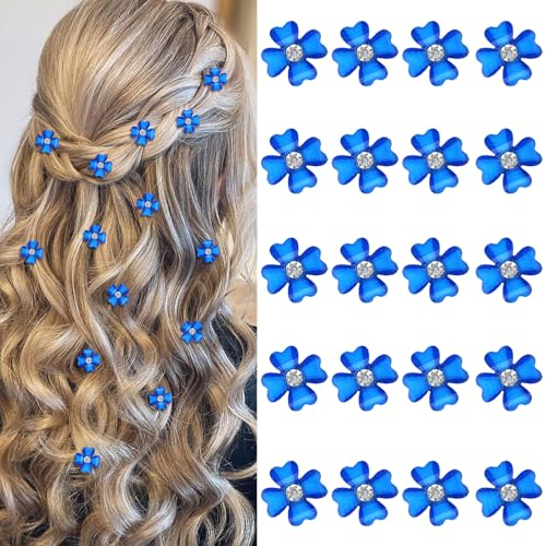 YISSION 20 Stück Mini-Haarspangen mit dunkelblauen Blumen und Strass, niedliche Haarnadeln, dekorative Haarspangen, Hochzeits-Haarspangen, Braut-Haarschmuck für Mädchen und Frauen von YISSION