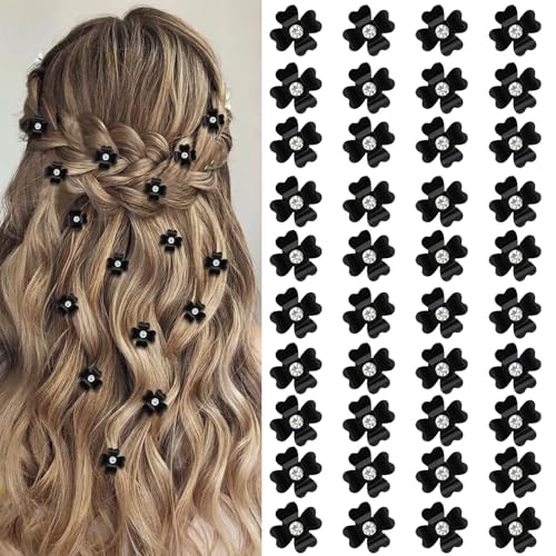 YISSION 40 Stück Mini-Haarspangen mit schwarzen Blumen und Strass, niedliche Haarnadeln, dekorative Haarspangen, Hochzeits-Haarspangen, Braut-Haarschmuck für Mädchen und Frauen von YISSION