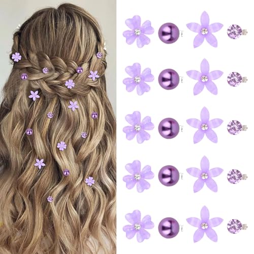 YISSION Mini-Blumen-Haarspangen, niedliche Strass-Haarnadeln, kleine Perlen, dekorative Haarspangen, Hochzeits-Haarspangen, violett, Braut-Haarschmuck für Mädchen und Frauen, 20 Stück YISSION Mini-Blumen-Haarspangen, niedliche Strass-Haarnadeln, kleine Perlen, dekorative Haarspangen, Hochzeits-Haarspangen, violett, Braut-Haarschmuck für Mädchen und Frauen, 20 Stück von YISSION