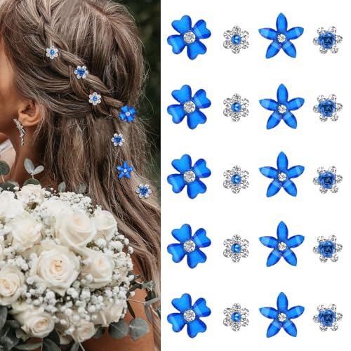 YISSION Mini-Blumen-Haarspangen, niedliche Strass-Haarnadeln, kleine dekorative Haarspangen, Hochzeits-Haarspangen, dunkelblaue Blumen-Haarspangen, Braut-Haarschmuck für Mädchen und Frauen (4 von YISSION