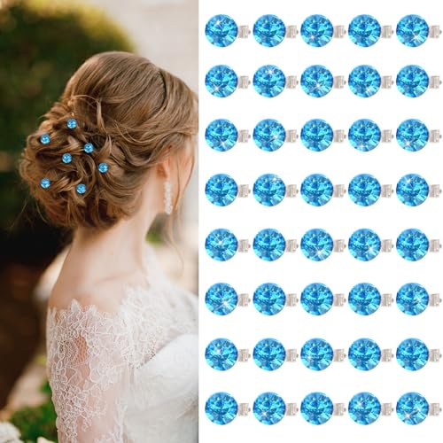 YISSION Mini-Strass-Haarspangen, glitzernde Kristall-Haarnadeln, kleine dekorative Haarspangen, Hochzeits-Haarspangen, blaue Haarspangen, Braut-Haarschmuck für Mädchen und Frauen, 40 Stück von YISSION