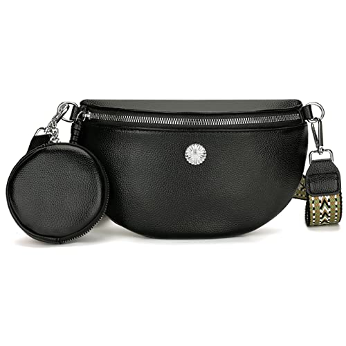 YISUOHOOM Bauchtasche Damen Umhängetasche Klein Crossbody Bag Breiter Gurt Gürteltasche Stylisch Handtasche Moderne Taschen Vegan Leder Brusttasche Mit Münze Geldbörse Schwarz von YISUOHOOM