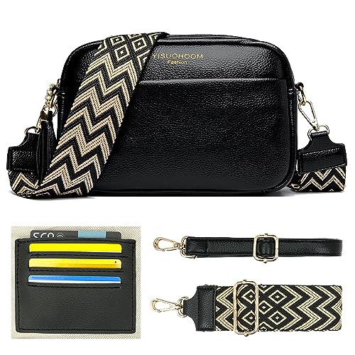 YISUOHOOM Kleine Umhängetasche Damen Crossbody Bag Veganes Lede Messenger-Bags Bags for Women Schwarz Mit Kreditkartenfach und 2 Arten von Schultergurten von YISUOHOOM