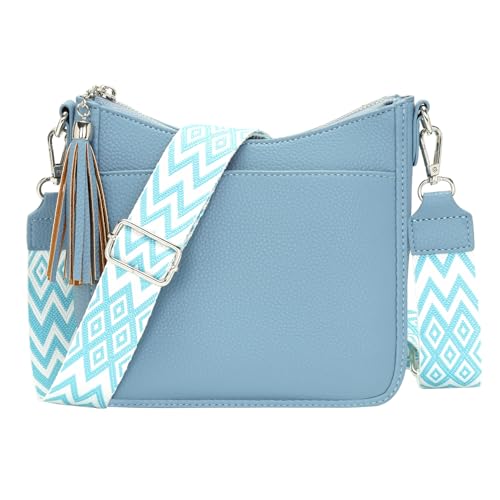 YISUOHOOM Kleine Umhängetasche Damen Crossbody Bag Veganes Leder Handtasche Damen Klein Mehrere Fächertaschen Himmelblau von YISUOHOOM