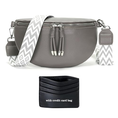 YISUOHOOM Kleine Umhängetasche Damen Crossbody Breiter Gurt Bauchtasche Damen Stylisch Gürteltasche Grau Kreditkartenpaket senden von YISUOHOOM