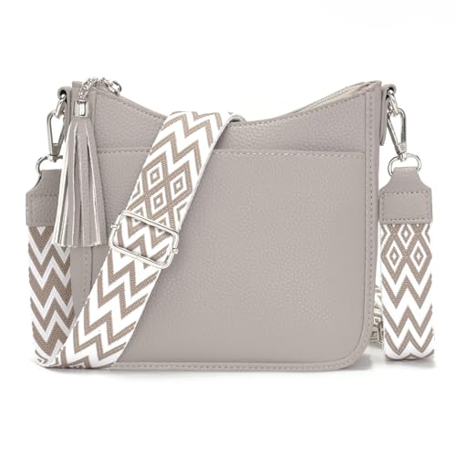 YISUOHOOM Handtasche Damen Mittelgroß Umhängetasche Klein Crossbody Bag Damen Tasche Damenhandtasche Mehrere Fächertaschen Grau von YISUOHOOM