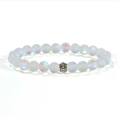 YITAIYUAN Armband Perlen, 7 Chakra Naturstein Perle Armreif Weiß Mondstein Elastisches Armband Yoga Mode Charme Silber Anhänger Schmuck Für Frauen Männer Geburtstagsgeschenk von YITAIYUAN