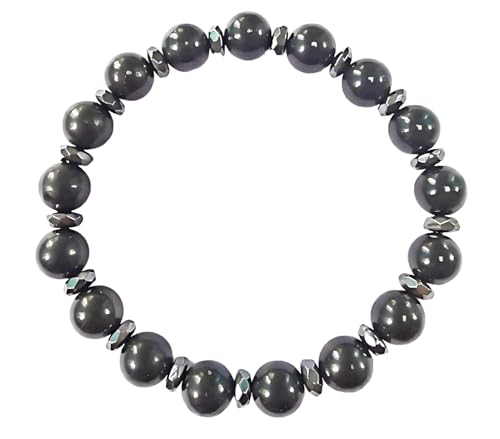 YITANA Schungit Damen Armband – Naturstein Perlen Armband mit Hämatit (8mm) von YITANA