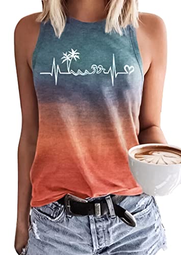 Sommer Tank Top für Frauen Casual Strand Gradient Tank Tops Hawaii Urlaub Ärmellos Basic Fit T-Shirts Blusen, Mehrfarbig4, Groß von YIUIERE