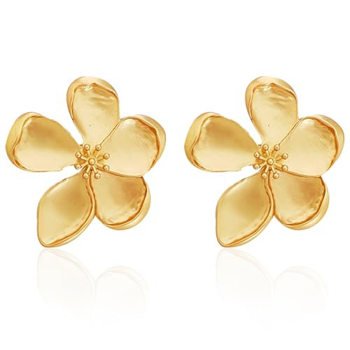 YIUWOD 1 Paarohrringe Blumen - Goldene Ohrringe - Ohrringe Groß - Geeignet FüR Die TäGliche Paarung, Den Besuch von Partys, Hochzeitsessen, AbschlussbäLlen und Aufmerksamen Geschenken von YIUWOD