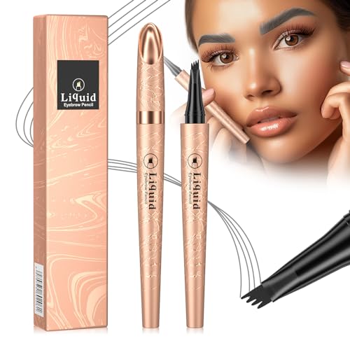 Augenbrauenstift mit 4 Spitze Micro Kopf, Augenbrauenstift Micro 4 Punkt Brauenstift Langanhaltend Wasserdicht Natürliche Augenbrauen Make-up (B-Grau) von YIWANLLE
