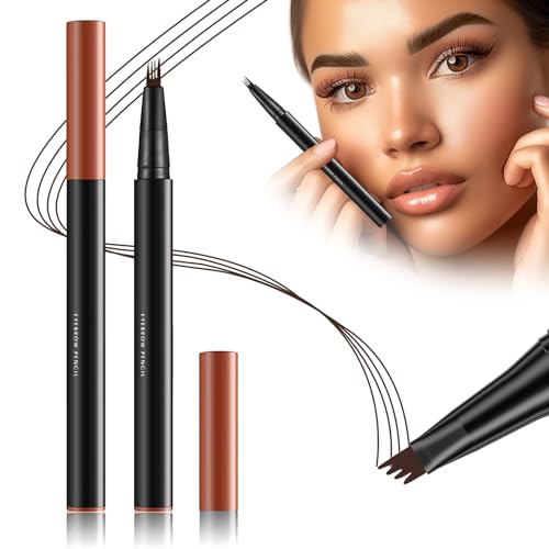 Augenbrauenstift mit 4 Spitze Micro Kopf, Augenbrauenstift Micro 4 Punkt Brauenstift Langanhaltend Wasserdicht Natürliche Augenbrauen Make-up (Dunkelbraun) von YIWANLLE