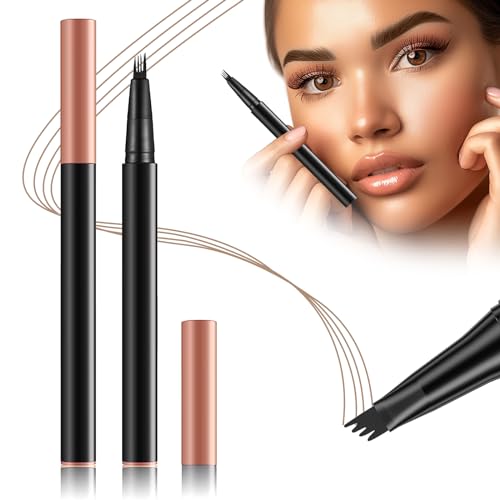 Augenbrauenstift mit 4 Spitze Micro Kopf, Augenbrauenstift Micro 4 Punkt Brauenstift Langanhaltend Wasserdicht Natürliche Augenbrauen Make-up (Hellbraun) von YIWANLLE