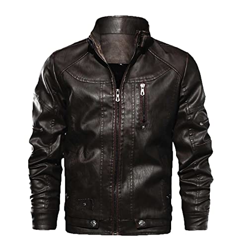 YIWAWQIAN Black Friday Deals 2021 Herren Lederbekleidung Herren Motorrad Lederbekleidung Europäische und amerikanische alte Gewaschene Lederjacke Plus Samt Herren (Kaffee,L) von YIWAWQIAN