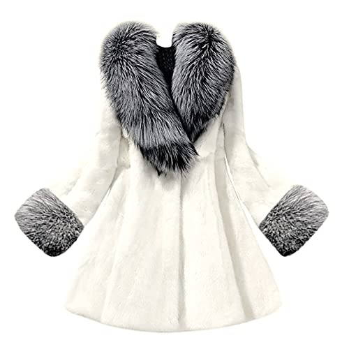 YIWAWQIAN Damen Herbst Winter Bequem Mantel Lässig Mode Jacke Frauen Faux nerz Winter mit Kapuze Neue kunstpelz Jacke warme Dicke Oberbekleidung Jacke Weiß L von YIWAWQIAN