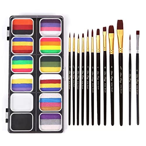 YIWENG Aquarell-Paletten-Set, 30 Farben, professionelles Gesicht, geteilte Kuchen mit 2 Pinseln, sicher und ungiftig, wasseraktiviert, Gesichts- und Körperbemalung, Make-up, hypoallergene von YIWENG