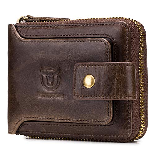 YIWENG Echtes Leder Bifold Zipper Wallet für Männer RFID Safe Travel Purse Pouch Geschenk,Genuine Leather Wallet for Men von YIWENG