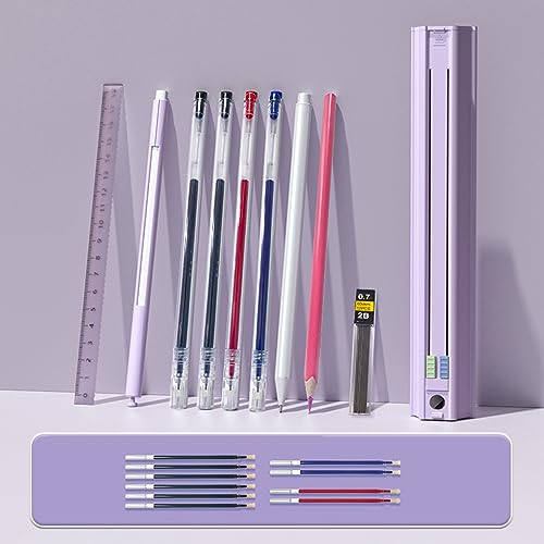 YIWENG Niedliche Stiftebox, sechseckiger, stehender Stifthalter, multifunktionales Push-Pull-Briefpapierbox-Set-Design mit Lineal und abnehmbarem Anspitzer und Radiergummi. Aufbewahrungsbox für Harte von YIWENG