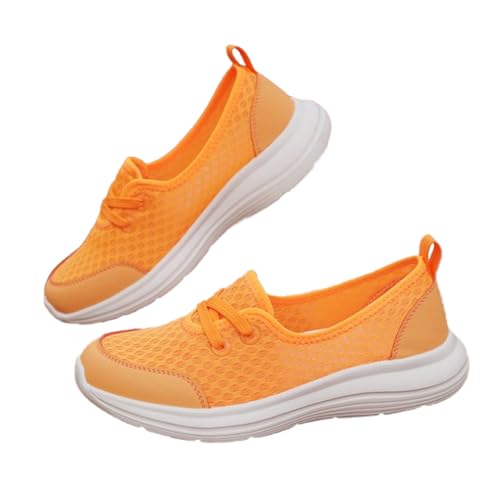 Weiche Sohle Mesh Komfort Orthopädische Schuhe Damen Leichte Atmungsaktive Freizeit-Sneaker Einfach zu Tragen Freizeitschuh Walking Slip On Flats mit Fußgewölbeunterstützung, Orange, 38 EU von YIWOYI