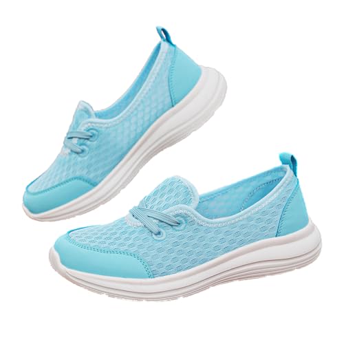 Weiche Sohle Mesh Komfort Orthopädische Schuhe Damen Leichte Atmungsaktive Freizeit-Sneaker Einfach zu Tragen Freizeitschuh Walking Slip On Flats mit Fußgewölbeunterstützung, blau, 38 EU von YIWOYI