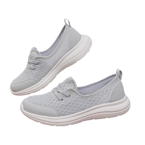 Weiche Sohle Mesh Komfort Orthopädische Schuhe Damen Leichte Atmungsaktive Freizeit-Sneaker Einfach zu Tragen Freizeitschuh Walking Slip On Flats mit Fußgewölbeunterstützung, grau, 38 EU von YIWOYI