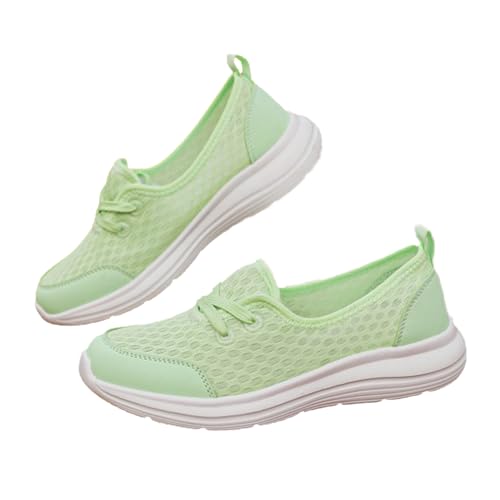 Weiche Sohle Mesh Komfort Orthopädische Schuhe Damen Leichte Atmungsaktive Freizeit-Sneaker Einfach zu Tragen Freizeitschuh Walking Slip On Flats mit Fußgewölbeunterstützung, grün, 38 EU von YIWOYI
