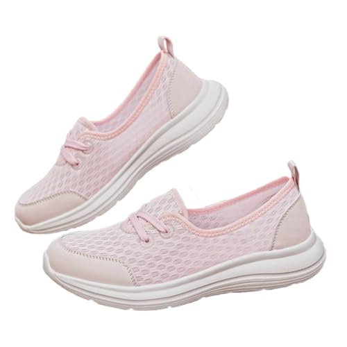 Weiche Sohle Mesh Komfort Orthopädische Schuhe Damen Leichte Atmungsaktive Freizeit-Sneaker Einfach zu Tragen Freizeitschuh Walking Slip On Flats mit Fußgewölbeunterstützung, rose, 38 EU von YIWOYI