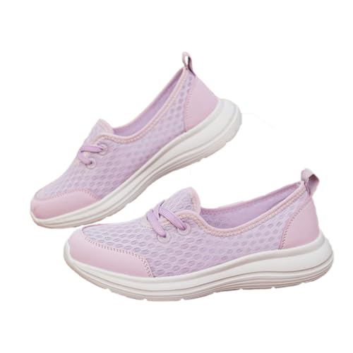 Weiche Sohle Mesh Komfort Orthopädische Schuhe Damen Leichte Atmungsaktive Freizeit-Sneaker Einfach zu Tragen Freizeitschuh Walking Slip On Flats mit Fußgewölbeunterstützung, violett, 38 EU von YIWOYI