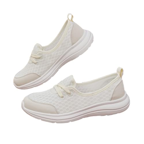 Weiche Sohle Mesh Komfort Orthopädische Schuhe Damen Leichte Atmungsaktive Freizeit-Sneaker Einfach zu Tragen Freizeitschuh Walking Slip On Flats mit Fußgewölbeunterstützung, weiß, 38 EU von YIWOYI