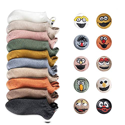 YIXINCHENQI 10 Paar Lustige Sneaker Socken,Mädchen Bunte Baumwolle Komfortabel Netter Cartoon Bestickte Lustig kurz Frauen Socken (Smile-10PCS) von YIXINCHENQI