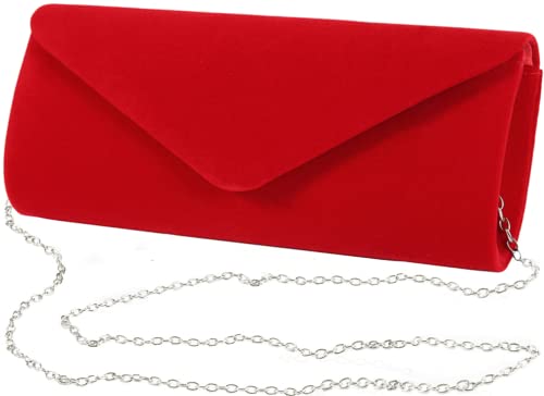YIXUND Clutch Geldbörsen Abendtasche für Frauen Party Abschlussball Schwarz Krawatte Events Samt Handtasche Schulter Crossbody Tasche mit abnehmbarer Kette, rot von YIXUND