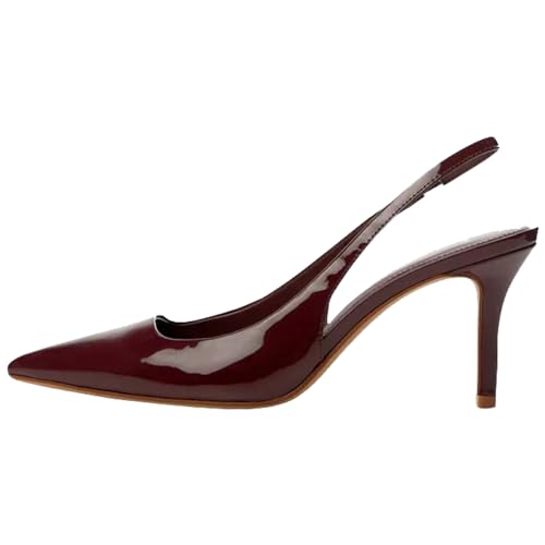 YIYA Damen Kirschrote Absätze für Herbst Slingback Geschlossene Spitze Stiletto High Heels Rückenfrei Slip-on Absatz Herbst Pumps Kleid Schuhe, Weinrot, 37 EU von YIYA