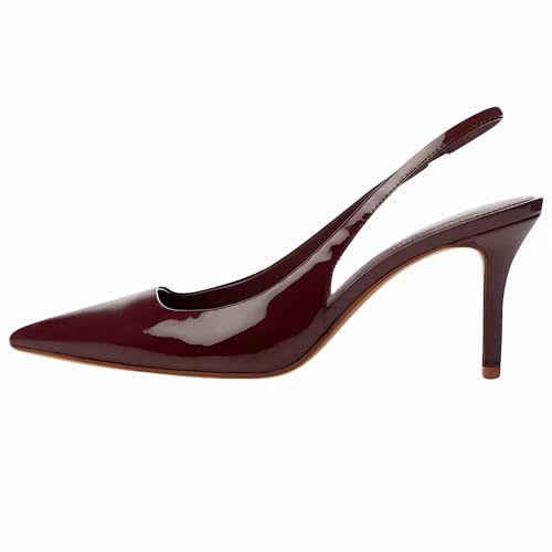 YIYA Damen Kirschrote Absätze für Herbst Slingback Geschlossene Spitze Stiletto High Heels Rückenfrei Slip-on Absatz Herbst Pumps Kleid Schuhe, Weinrot, 42 EU von YIYA