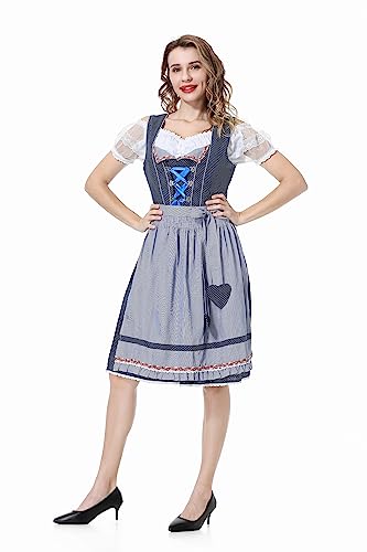 YIYUANIJI Dirndl, Dirndl Damen Midi Trachtenkleid, Trachtenmode, Dreiteiliges Set: Kleid, Oberteil und Schürze. For Oktoberfest, Karneval, Special Occasions von YIYUANIJI