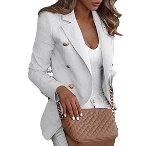YIZHIWANG Button Damen Blazer Frau Arbeitsanzug Damen Jacke Damen Büro Dame Formal Damen Blazer Und Jacken Femme Weiß L von YIZHIWANG