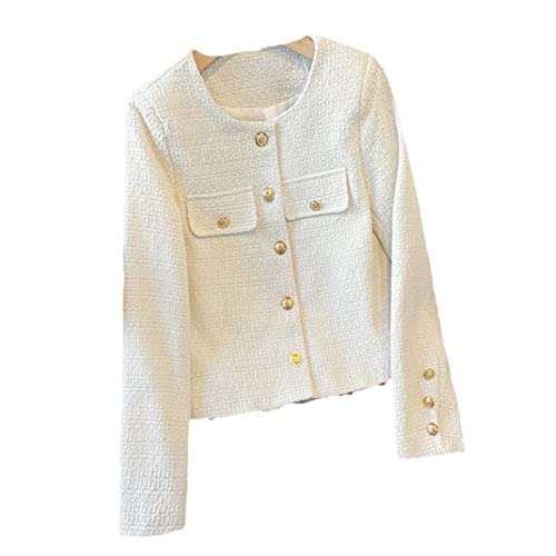 YIZHIWANG Kleine Duft Tweed Jacke Mantel Frauen Koreanische Elegante Mäntel Frühling Französisch Vintage Oberbekleidung Top apricot L von YIZHIWANG