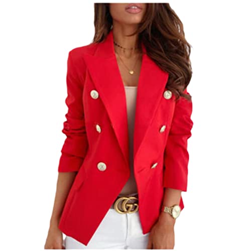 YIZHIWANG Knopf-Damen-Blazer-Frauen-Arbeits-Klage-Frauen-Jacke-weibliche Büro-Dame-formale Frauen-Blazer und Jacken Femme-Rot XS von YIZHIWANG