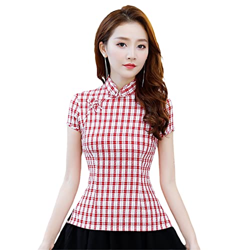 YIZHIWANG Traditionelles weibliches Stehkragenhemd Klassische Blumenkleidung Handgemachte Knopfkleidung Vintage Lady Cheong-Sam Tops Style G XS von YIZHIWANG