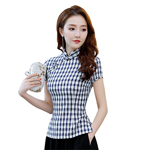 YIZHIWANG Traditionelles weibliches Stehkragenhemd Klassische Blumenkleidung Handgemachte Knopfkleidung Vintage Lady Cheong-Sam Tops Style H XS von YIZHIWANG