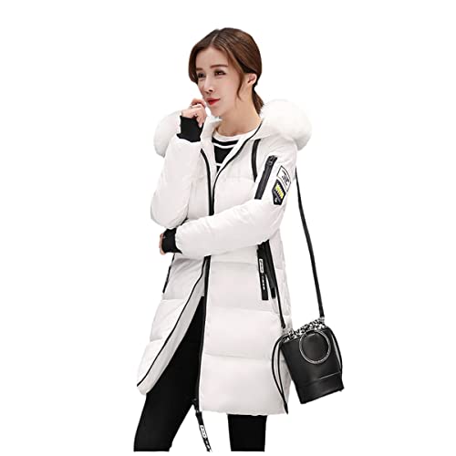 YIZHIWANG Winterjacke Damen Parka Kragen Mit Kapuze Dicker Warmer Langer Weiblicher Mantel Lässige Outwear Daunenjacke Baumwolle Parkas Weiß M von YIZHIWANG