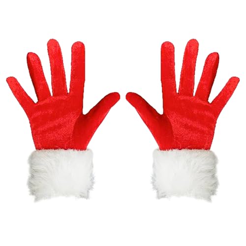 YIZHIXIANGQ 1 Paar Weihnachtshandschuhe, Weihnachtsmann Handschuhe, Rote Samthandschuhe, Handschuhe Weihnachten Damen Kurze, Einheitsgröße, Weihnachts Kostüm Zubehör (Rot B von YIZHIXIANGQ