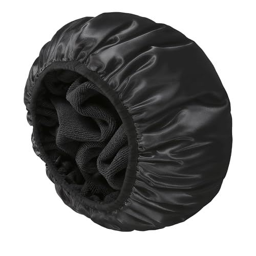YIZIJIZI Frottee-gefütterte Duschhaube, dreilagig, große Kappe für Damen, Duschhaube, wiederverwendbar, wasserdicht, langes dickes Haar (schwarz) von YIZIJIZI