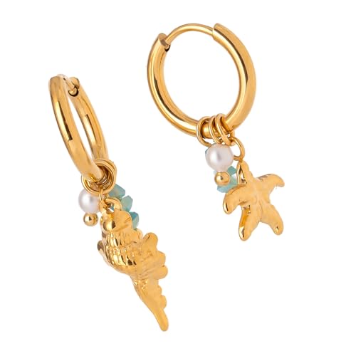 1. Marine-Ohrringe aus Edelstahl mit zerkleinerten Perlen und gehämmerten, leichter, eleganter Schmuck für Damen, leicht, gehämmert, strukturierte Ohrringe, Einheitsgröße, Wie beschrieben, Wie von YIZITU