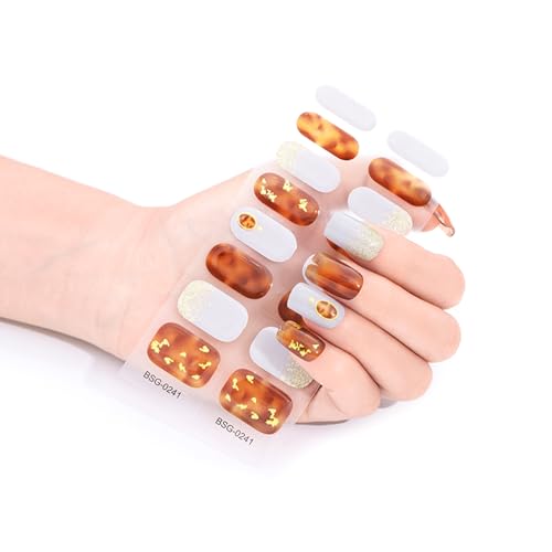 16pcs Selbstklebende Nagelschlappen Nagelgel Polnische Streifen Vollständige Wraps Polnische Aufkleber Gel Streifen Aufkleber Kleber Wraps Kit Keine UV Licht Benötigte Abziehbilder von YIZITU