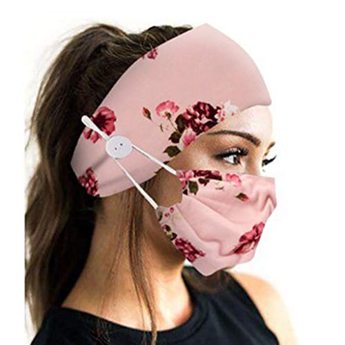 2-teiliges Damen-Stirnband mit Knopf, Blumenmuster, Batikfärbung, schützt die Ohren, Kopfbedeckung, wiederverwendbar, staubdicht von YIZITU