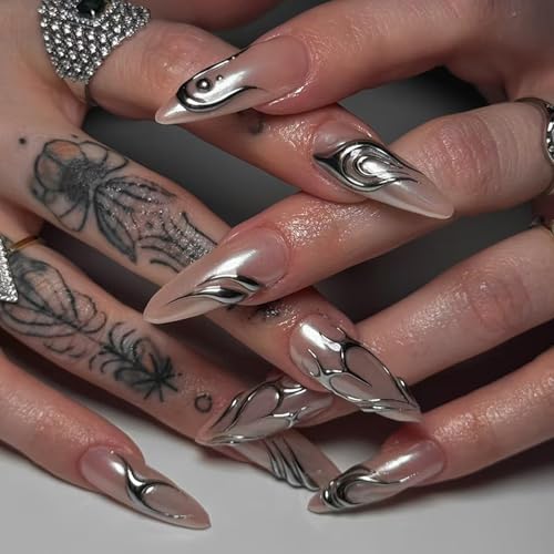 24 Fache Unregelmäßige Flammenstock Auf Nägeln Wiederverwendbare Künstliche Nägel Mandel Mandel False White Press Für Mädchen von YIZITU