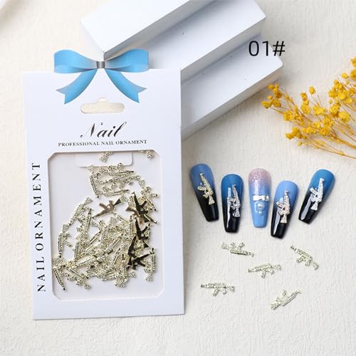 40pcs Nagel Charms Punk Nagelkunst Scheiben Legierung Kunst Aufkleber Punk Dekorationen Schmuckdekorationen Kit Kit von YIZITU