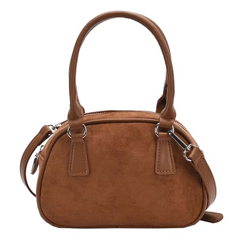 Anspruchsvolle Handtasche aus Velourslederimitat mit verstellbarem Riemen, Tragegriff oben, Crossbody-Tasche, Geldbörse mit Tragegriff oben, braun, One Size von YIZITU