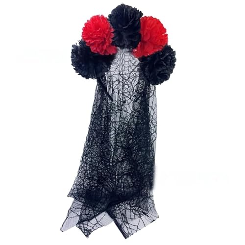 Auffälliges Halloween-Kostüm-Zubehör, verstellbares Blumen-Stirnband und weicher schwarzer Umhang, Kopfschmuck für Damen von YIZITU